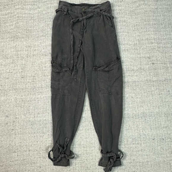 Young Fabulous & Broke Ankle Tie Subversive Cargo Joggers Black Grey Silky Small - Picture 3 of 10